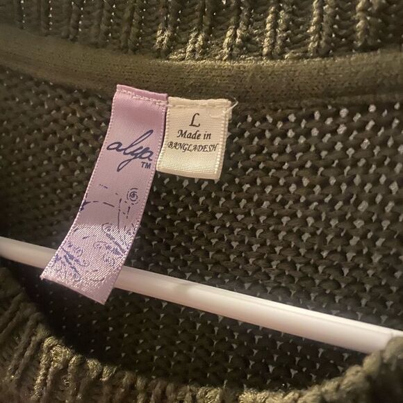 Alya Womens Hunter Green Knit Sweater with Cream Stripes, Leather Elbow … - Picture 9 of 10